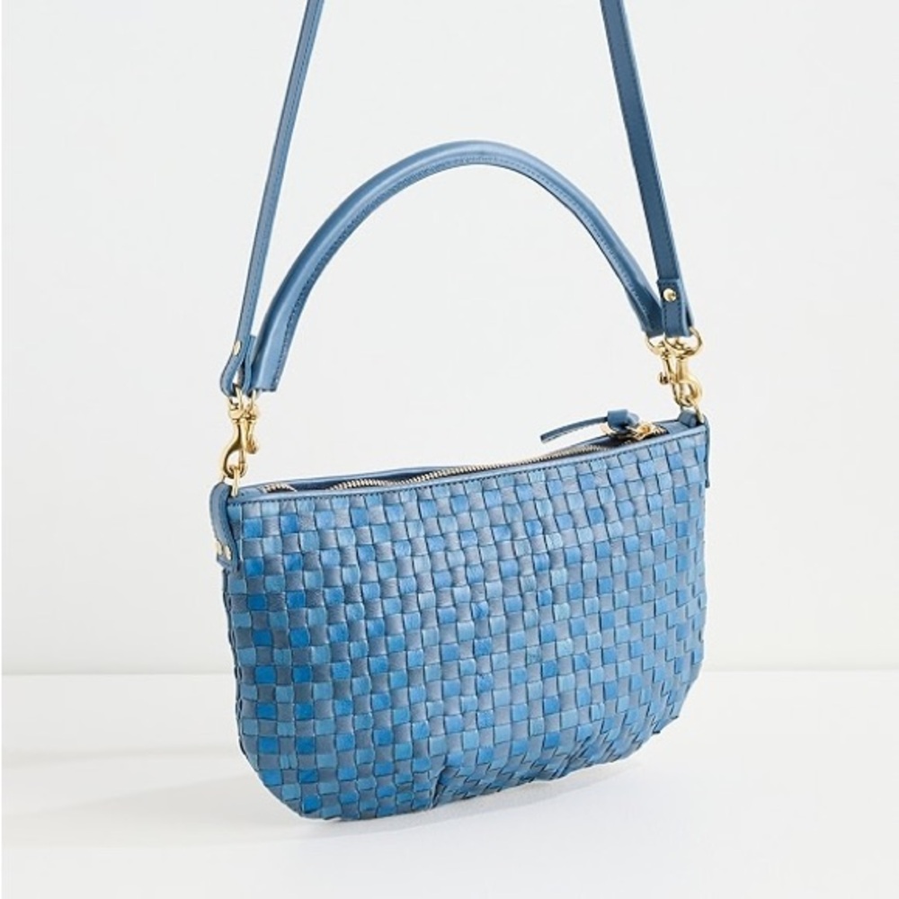 Clare V. Petit Moyen Light Blue Woven Checker